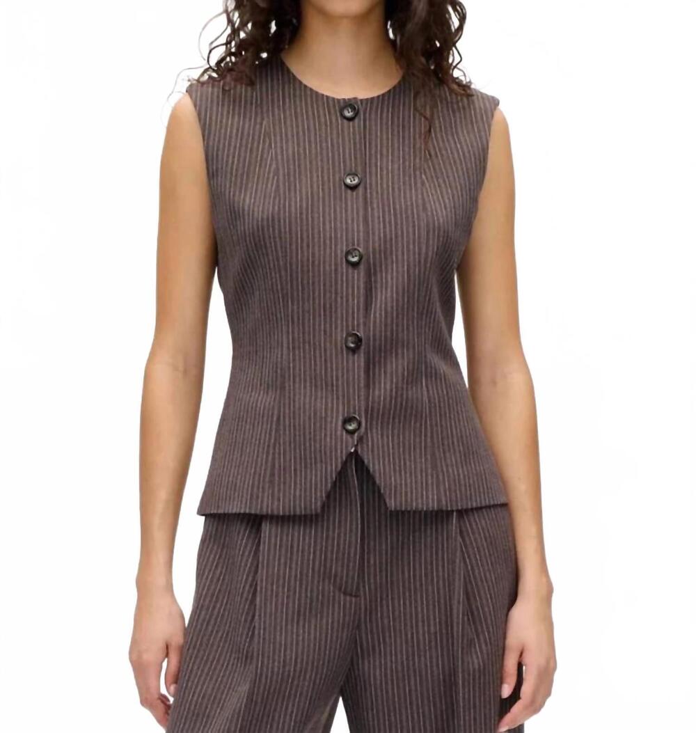 NEW BAUM UND PFERDGARTEN menea suit vest in brown pinstripe